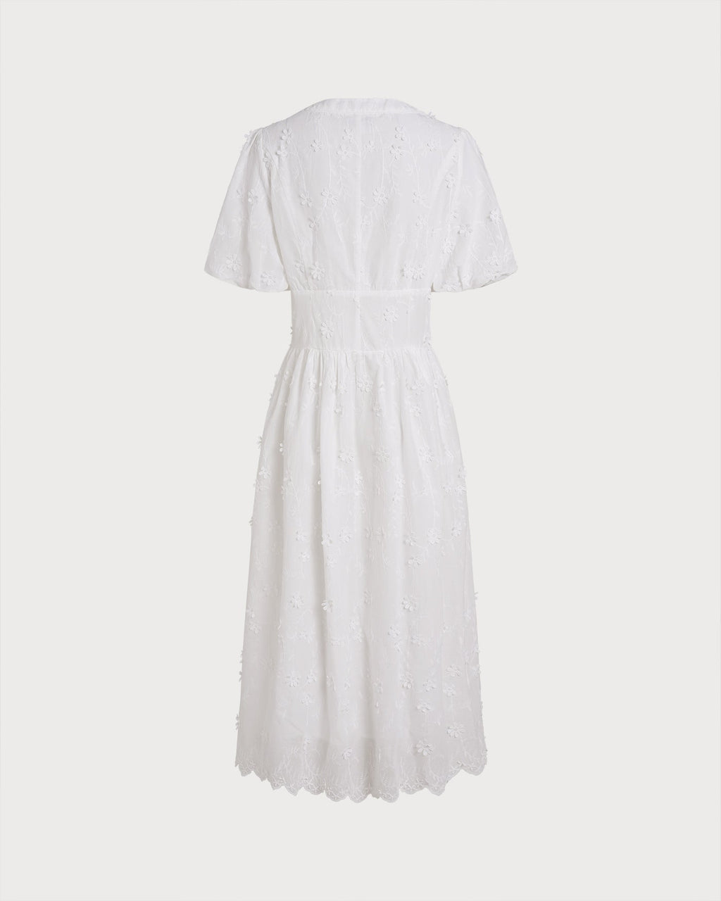 Vestido Midi Floral Blanco con Cuello Redondo