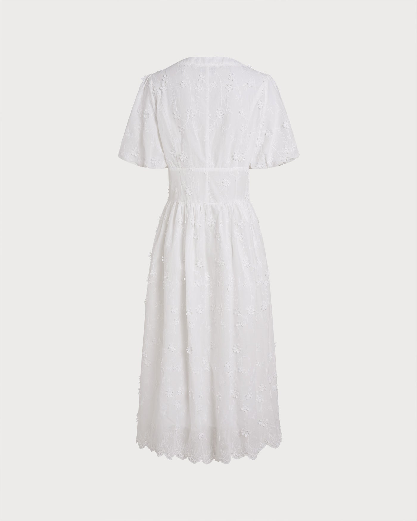 Vestido Midi Floral Blanco con Cuello Redondo
