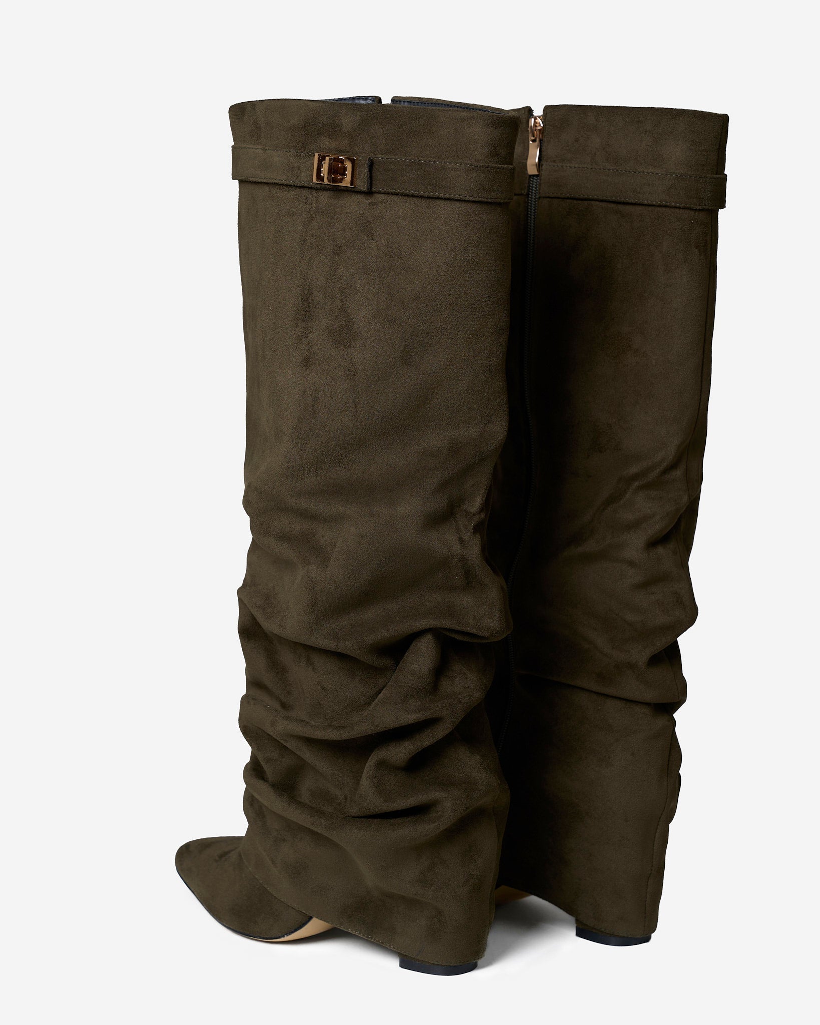 Lavista | Botas Slouchy de Ante hasta la Rodilla - Verde Oliva