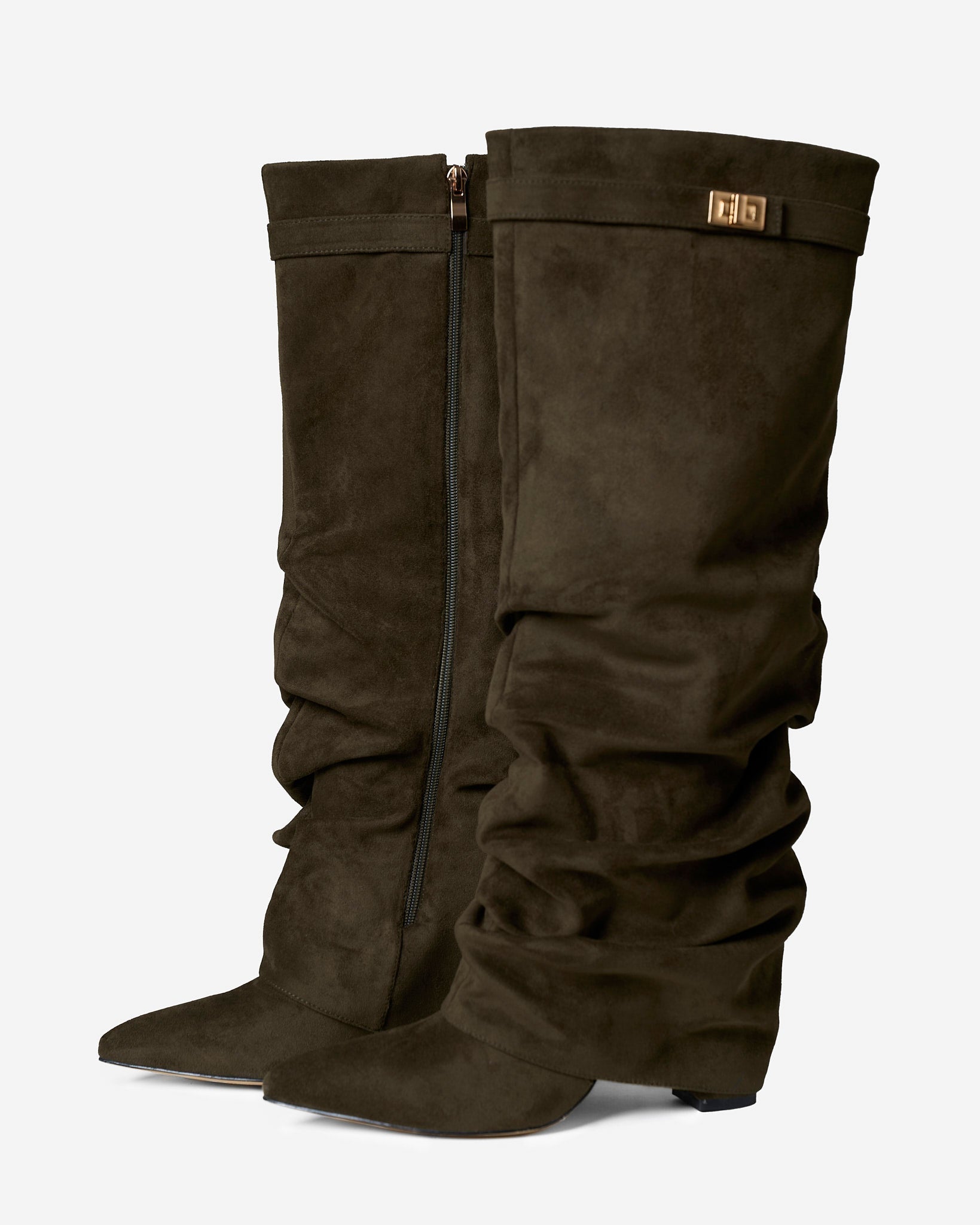 Lavista | Botas Slouchy de Ante hasta la Rodilla - Verde Oliva