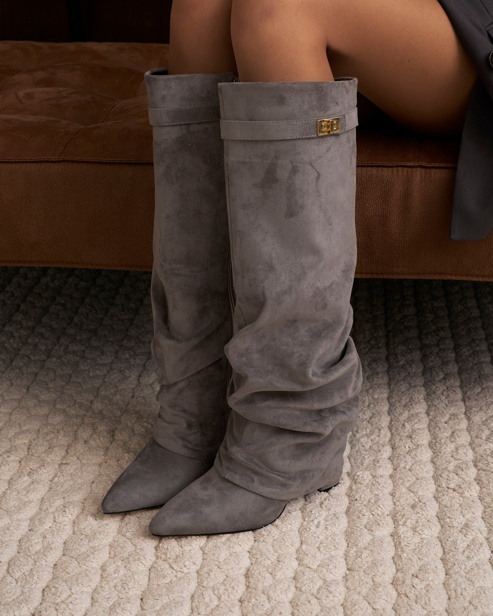 Lavista | Botas Slouchy de Ante hasta la Rodilla - Gris