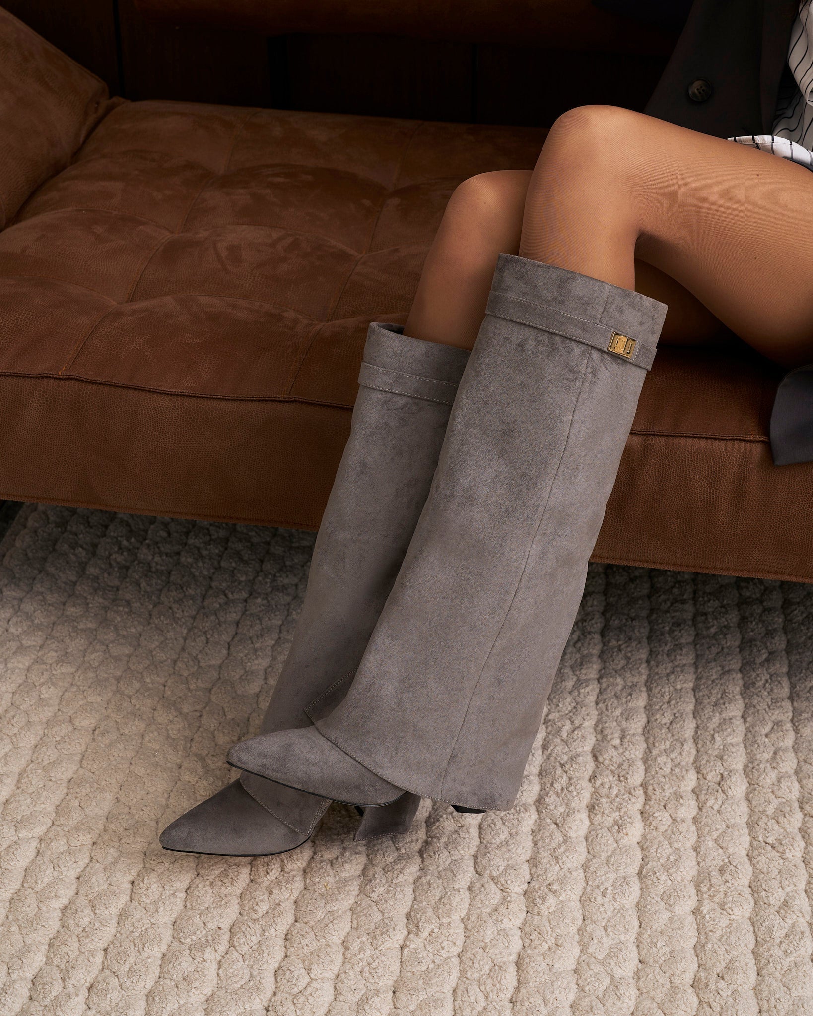 Lavista | Botas de Ante hasta la Rodilla - Gris