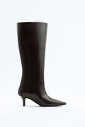 Mona | Botas de Cuero hasta la Rodilla - Café Oscuro