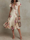 Alba | Vestido Midi Envolvente Fruncido Floral Elegante