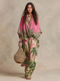 Conjunto Kimono de Dos Piezas con Estampado de Palmeras