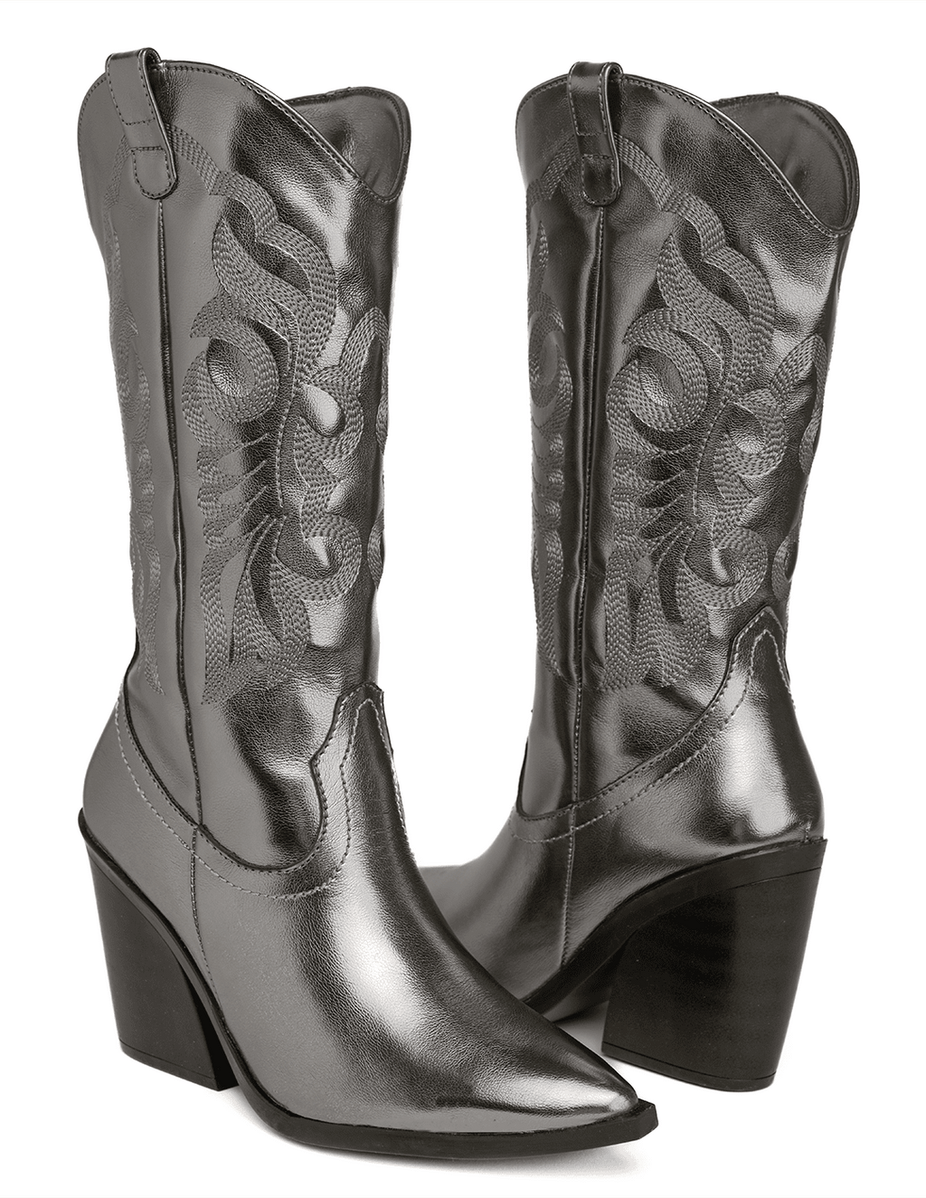 6966 BOTA ALTA BORDADA COLOR ACERO