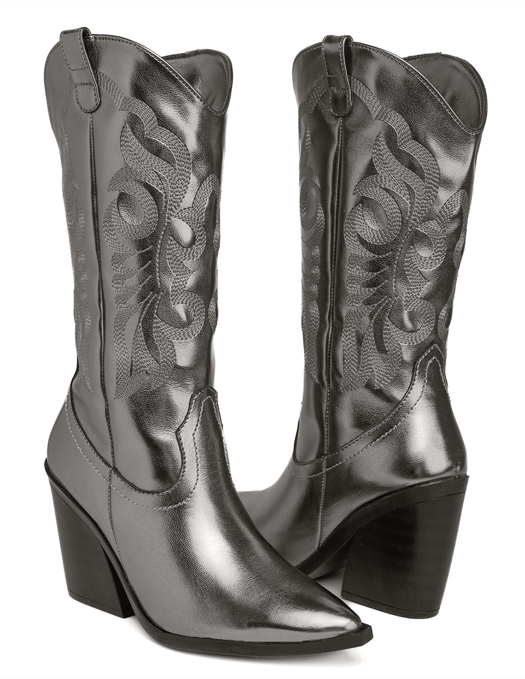 6966 BOTA ALTA BORDADA COLOR ACERO