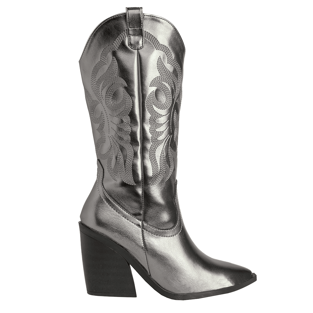 6966 BOTA ALTA BORDADA COLOR ACERO