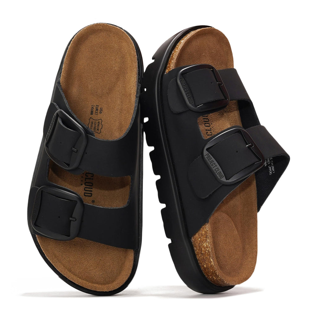 Greece Chunky | Sandalias de Plataforma de Cuero Genuino | Plantilla Plush | Antideslizantes