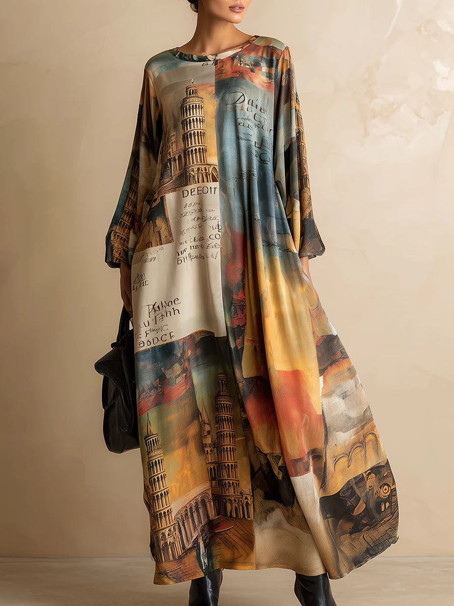Vestido Maxi Estampado Holgado de Estilo Urbano