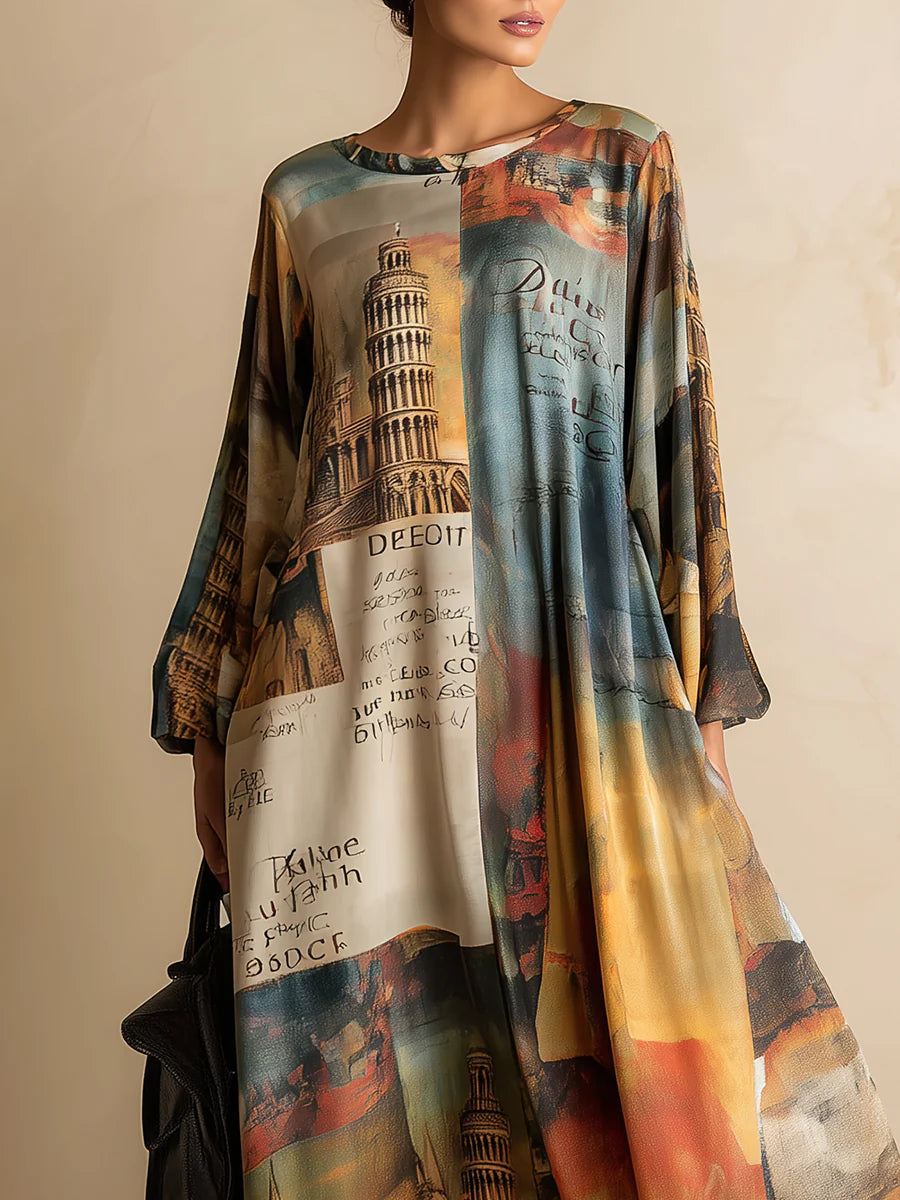Vestido Maxi Estampado Holgado de Estilo Urbano