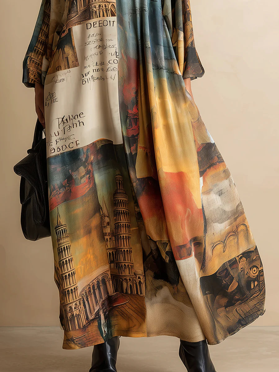 Vestido Maxi Estampado Holgado de Estilo Urbano