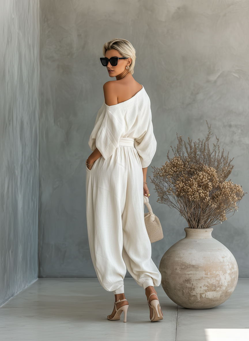Lisa | Conjunto Top Hombros Descubiertos y Pantalón Entallado