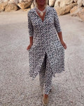 Sara | Conjunto Boho de Túnica con Estampado Geométrico y Pantalón Ancho