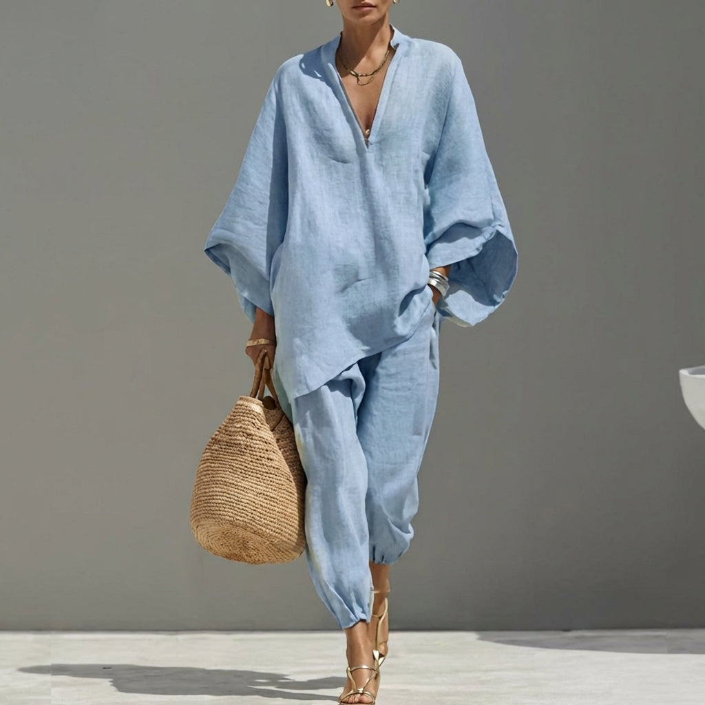 Marina | Conjunto Relajado de Top Escote en V y Pantalón Ancho