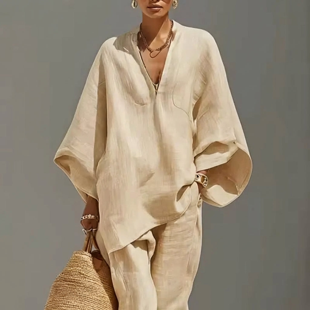 Marina | Conjunto Relajado de Top Escote en V y Pantalón Ancho