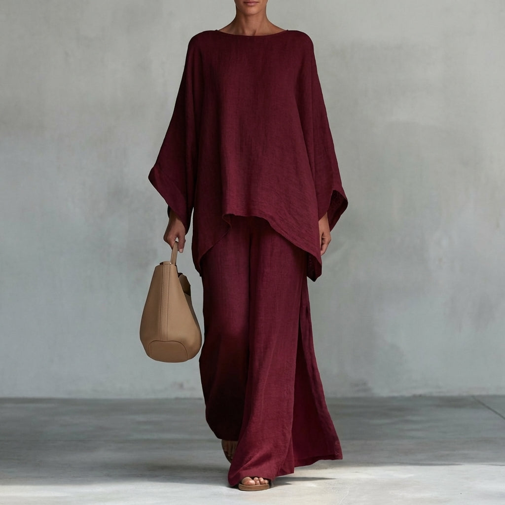 Cristina | Conjunto Suave de Dos Piezas con Mangas Largas y Pantalón Ancho