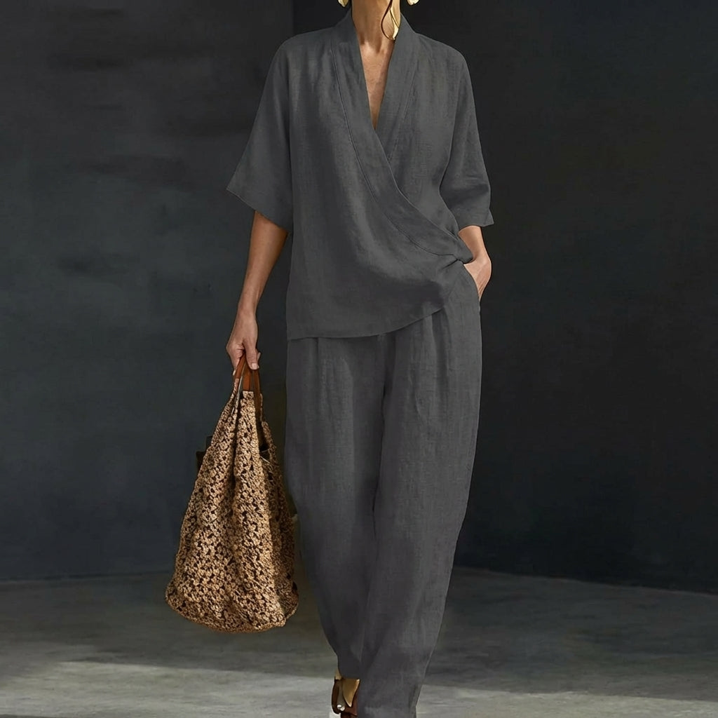 Dolores | Conjunto Relajado de Top Henley y Pantalón Ancho