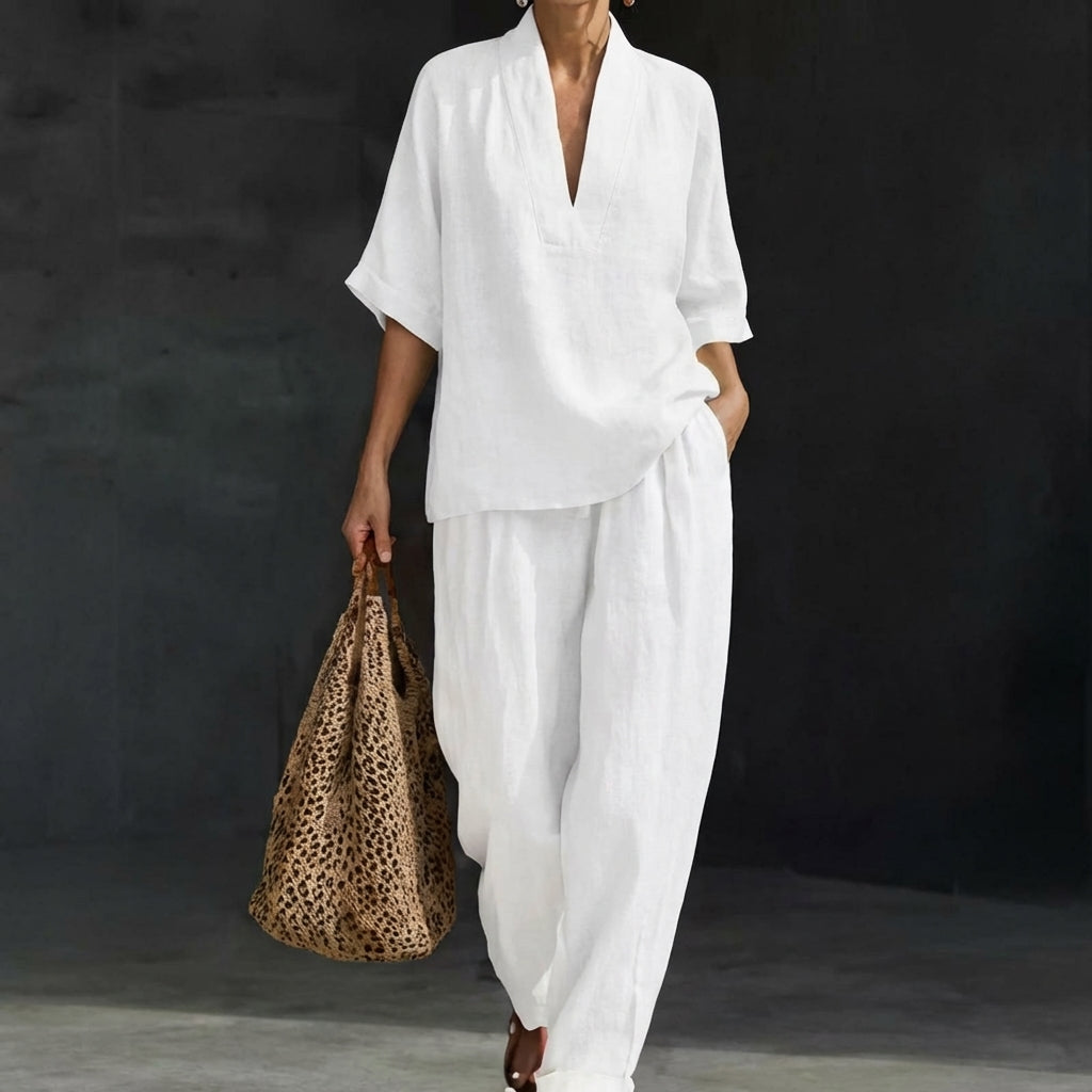 Dolores | Conjunto Relajado de Top Henley y Pantalón Ancho
