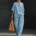 Dolores | Conjunto Relajado de Top Henley y Pantalón Ancho