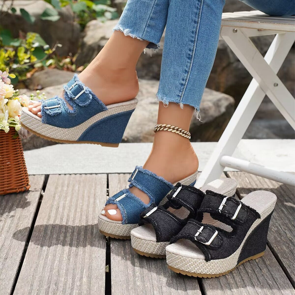 Atelier | Sandalias de Cuña con Borde Deshilachado
