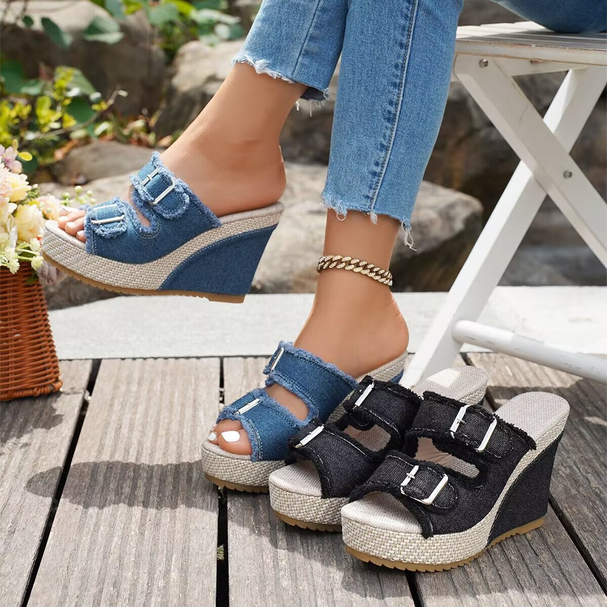 Atelier | Sandalias de Cuña con Borde Deshilachado