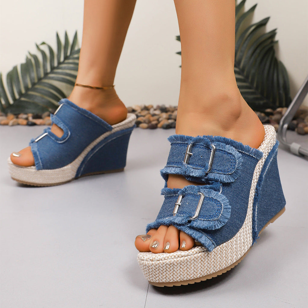 Atelier | Sandalias de Cuña con Borde Deshilachado