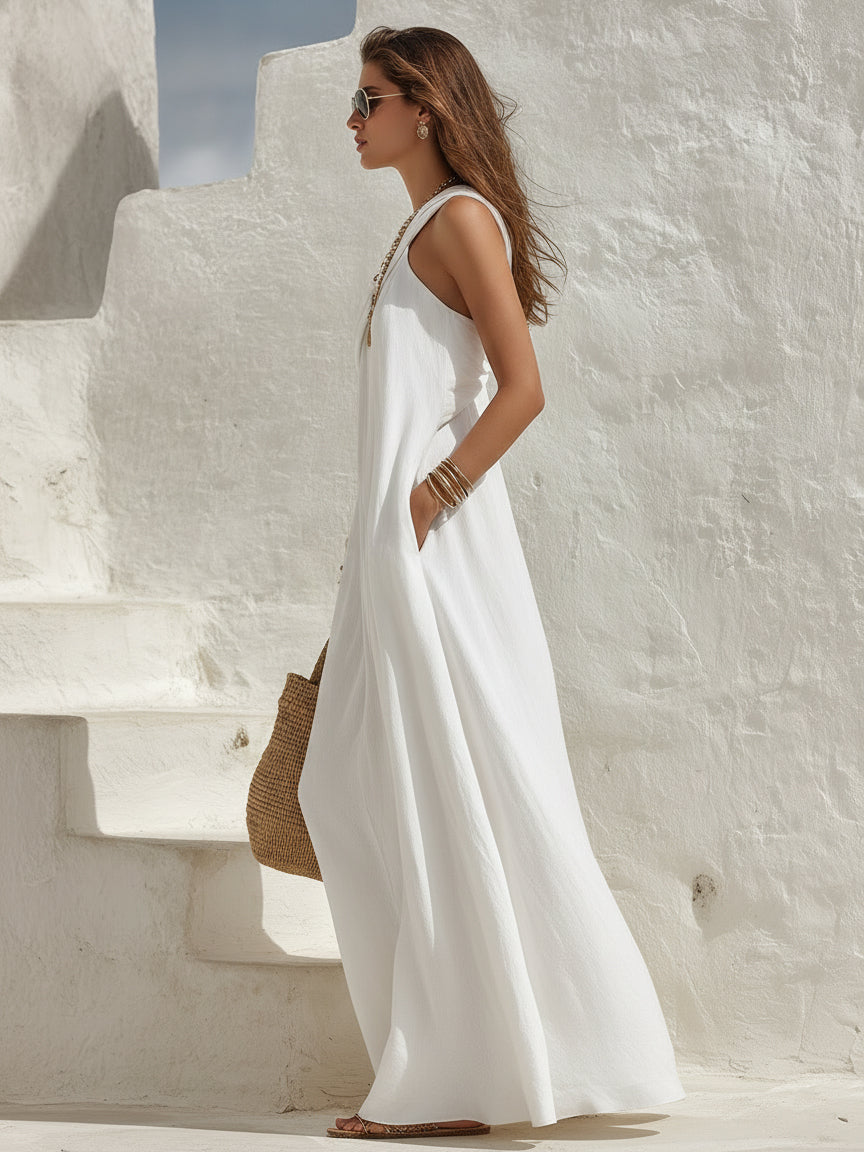 Vestido Maxi Bohemio Minimalista de un Solo Hombro