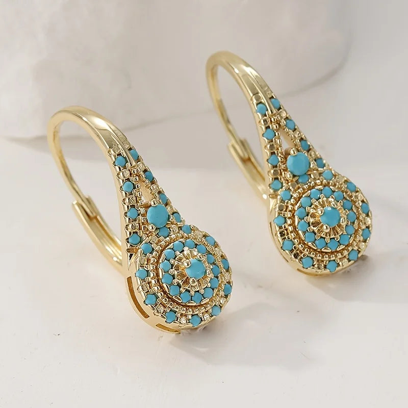 Aretes Dorados con Flor de Turquesa