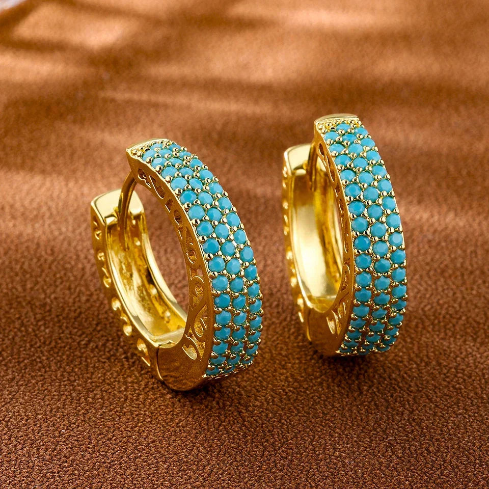 Aretes de Aro Minimalistas de Turquesa