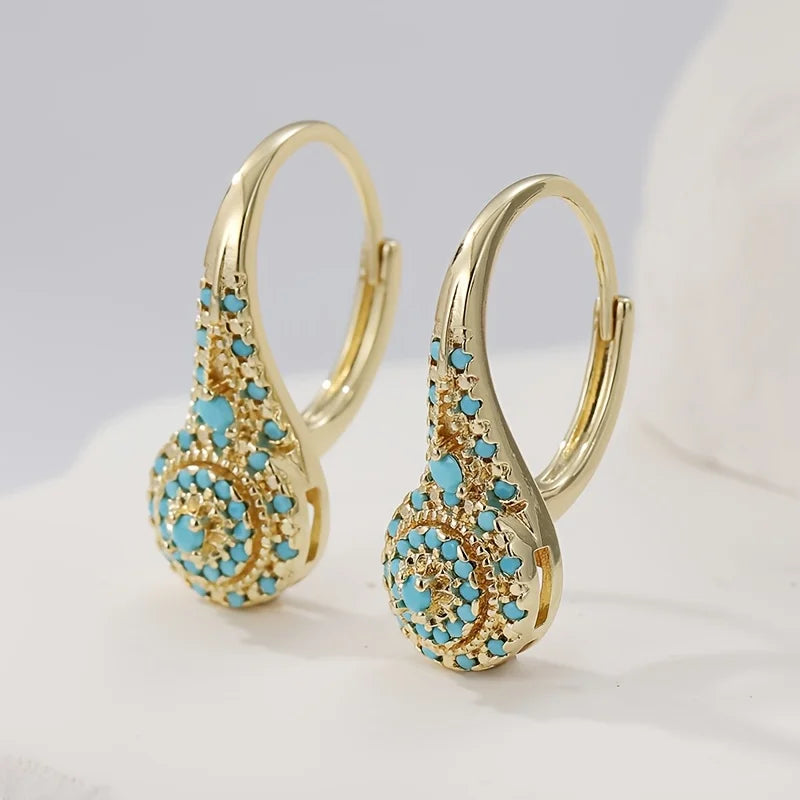 Aretes Dorados con Flor de Turquesa
