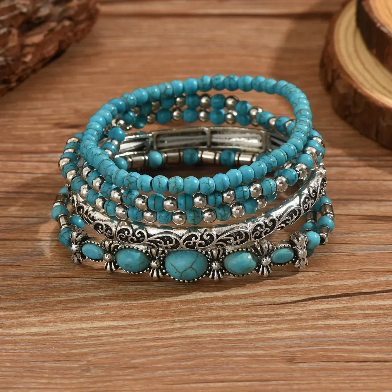 Set Premium de Pulseras de Cuentas de Turquesa