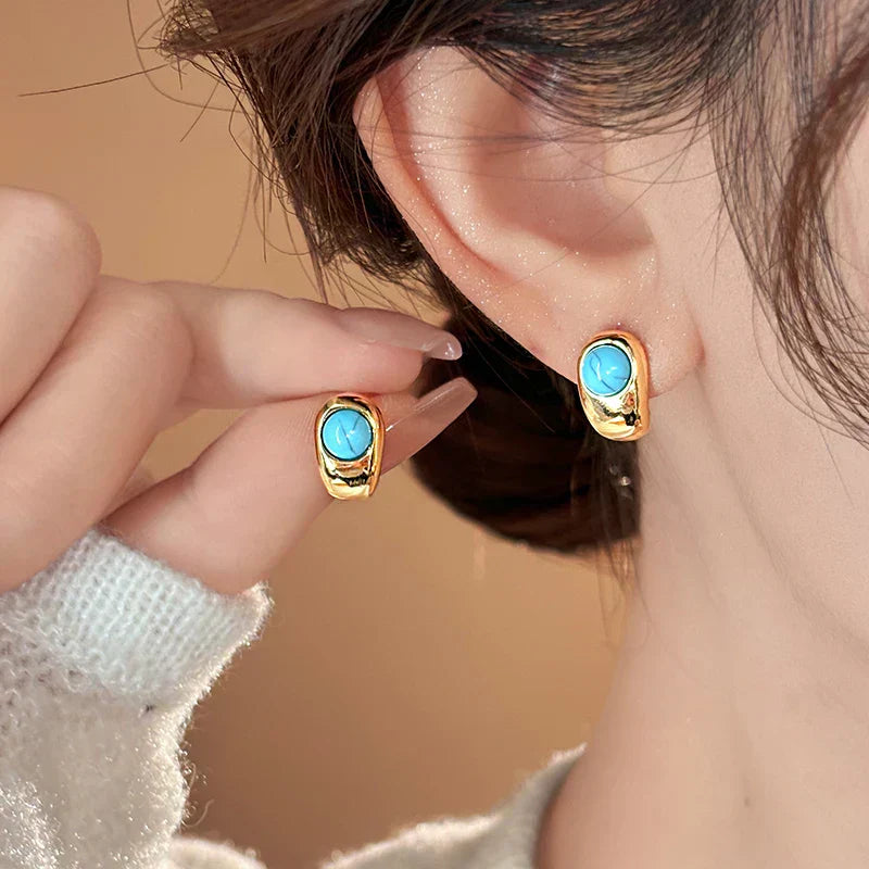 Aretes Atemporales de Turquesa y Cobre