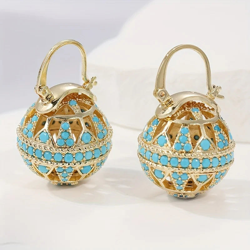 Aretes Dorados con Mandala de Turquesa