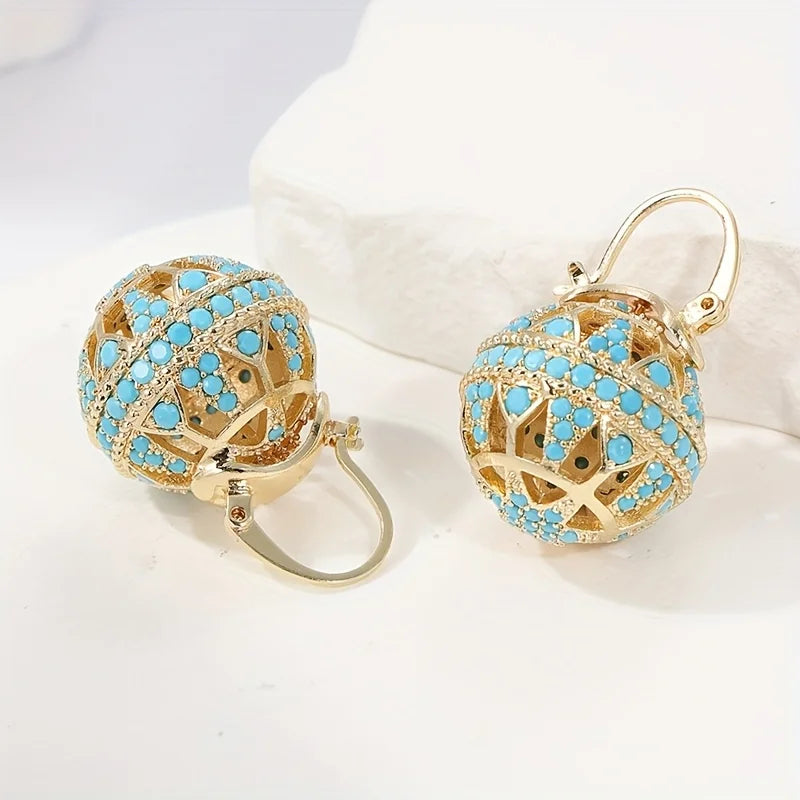 Aretes Dorados con Mandala de Turquesa