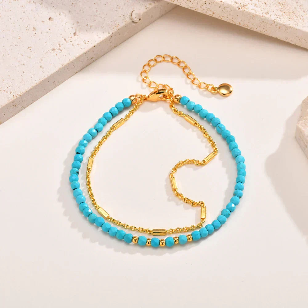 Pulsera Radiante de Cadena Dorada con Turquesa
