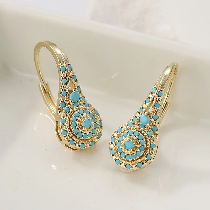 Aretes Dorados con Flor de Turquesa