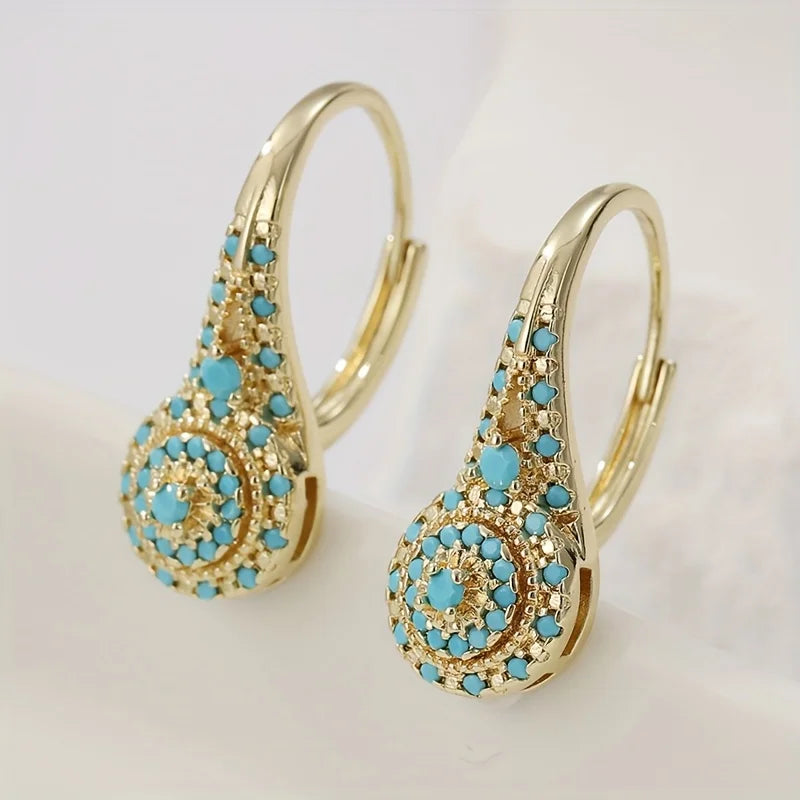 Aretes Dorados con Flor de Turquesa
