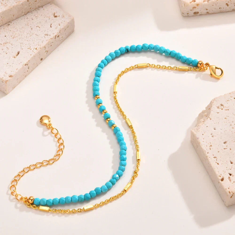 Pulsera Radiante de Cadena Dorada con Turquesa