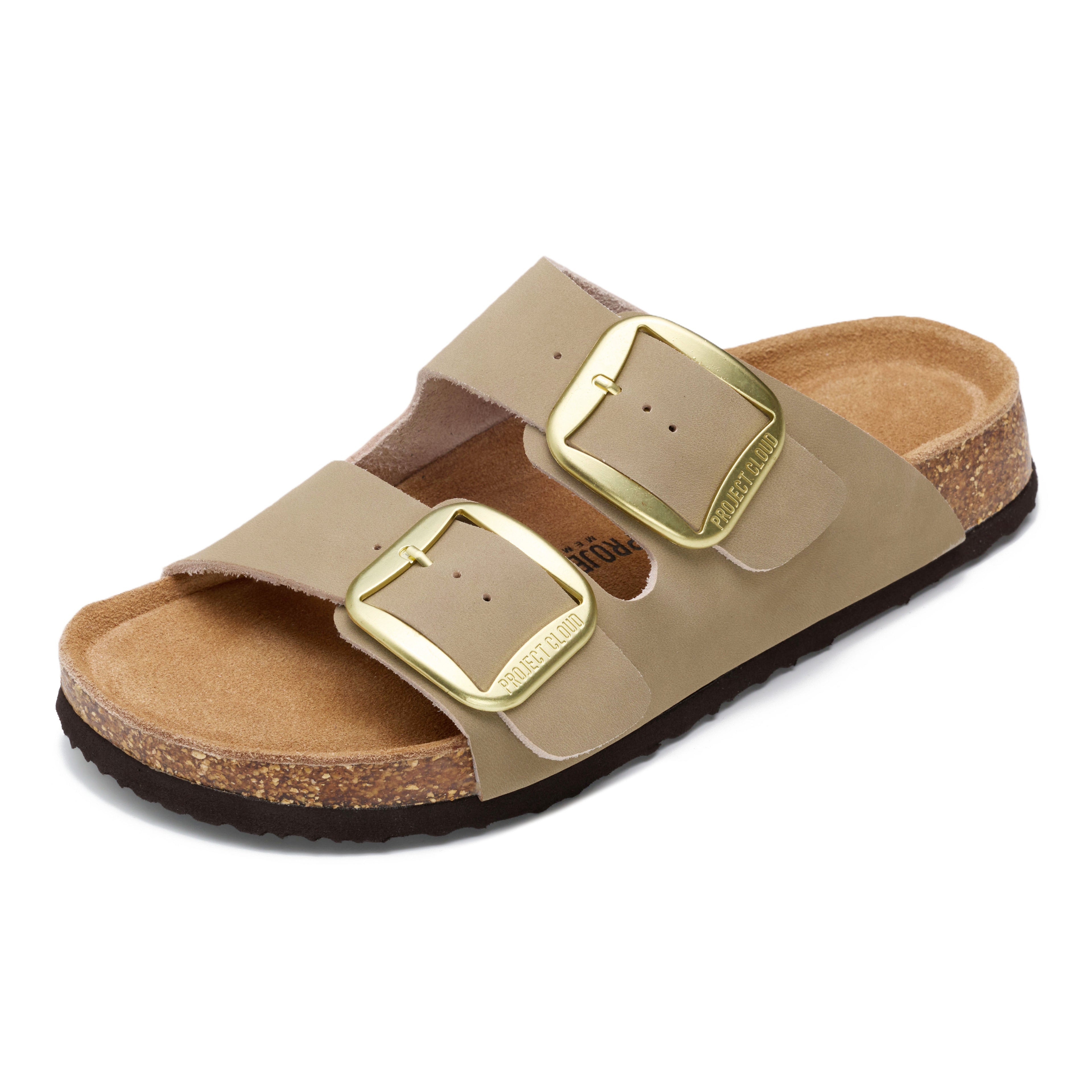 Santorini | Sandalias Planas de Cuero Genuino 100% | Plantilla Plush | Ligeras | Antideslizantes