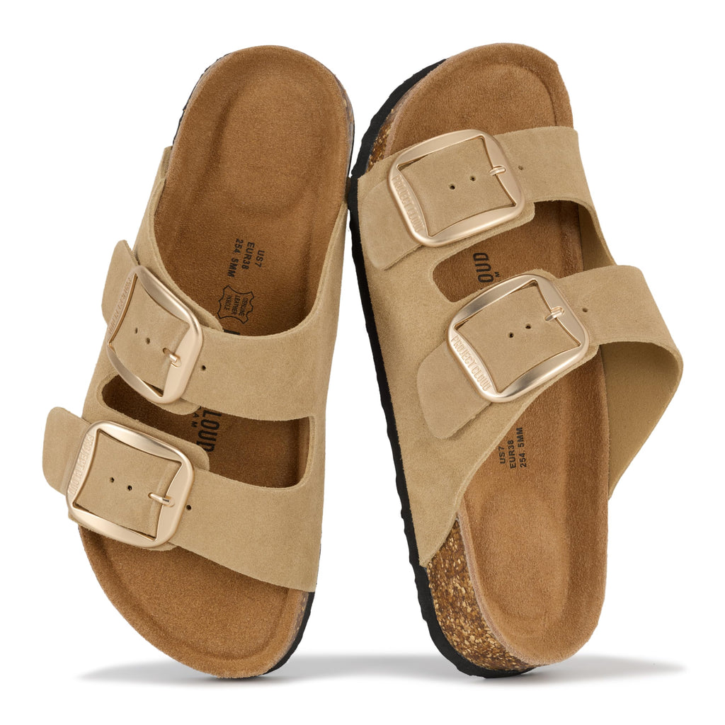 Santorini | Sandalias Planas de Cuero Genuino 100% | Plantilla Plush | Ligeras | Antideslizantes