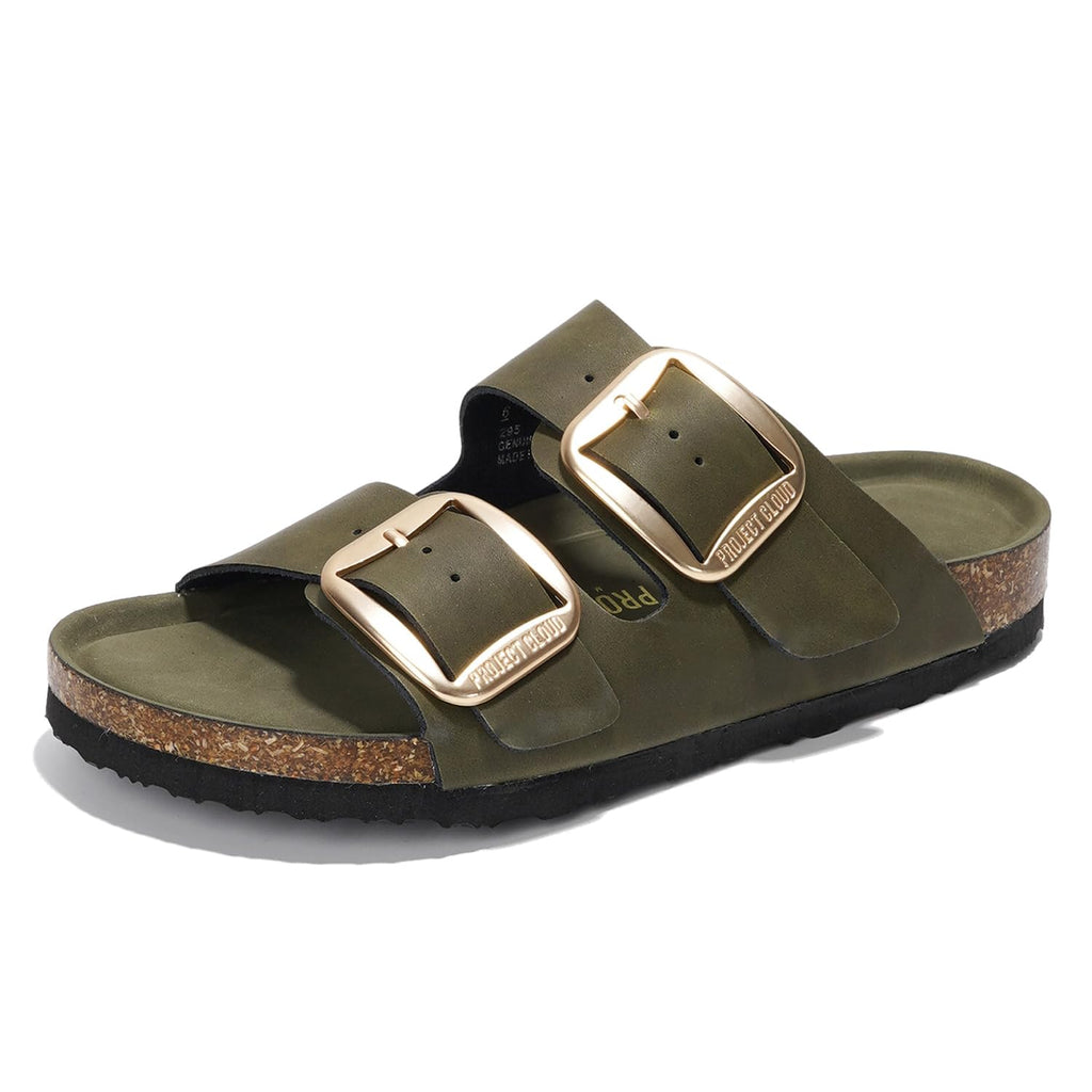 Santorini | Sandalias Planas de Cuero Genuino 100% | Plantilla Plush | Ligeras | Antideslizantes