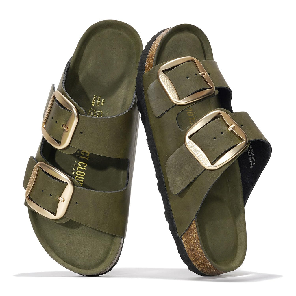 Santorini | Sandalias Planas de Cuero Genuino 100% | Plantilla Plush | Ligeras | Antideslizantes