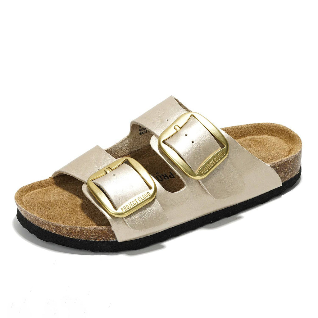 Santorini | Sandalias Planas de Cuero Genuino 100% | Plantilla Plush | Ligeras | Antideslizantes