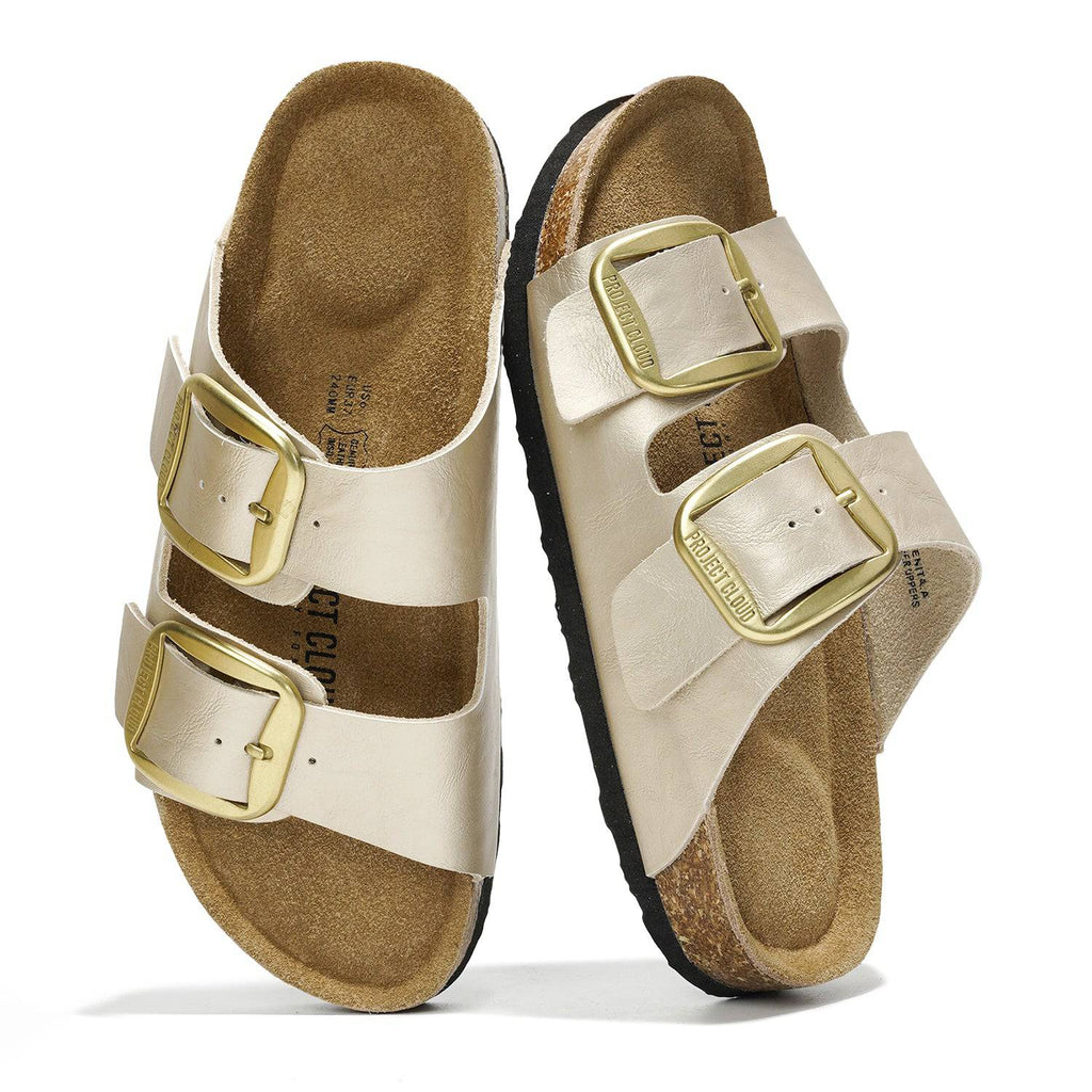 Santorini | Sandalias Planas de Cuero Genuino 100% | Plantilla Plush | Ligeras | Antideslizantes