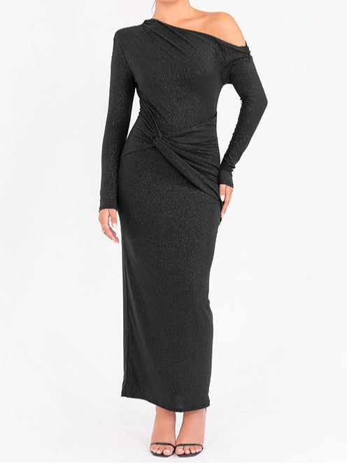 Vestido Bodycon de un Hombro con Fruncido y Manga Larga