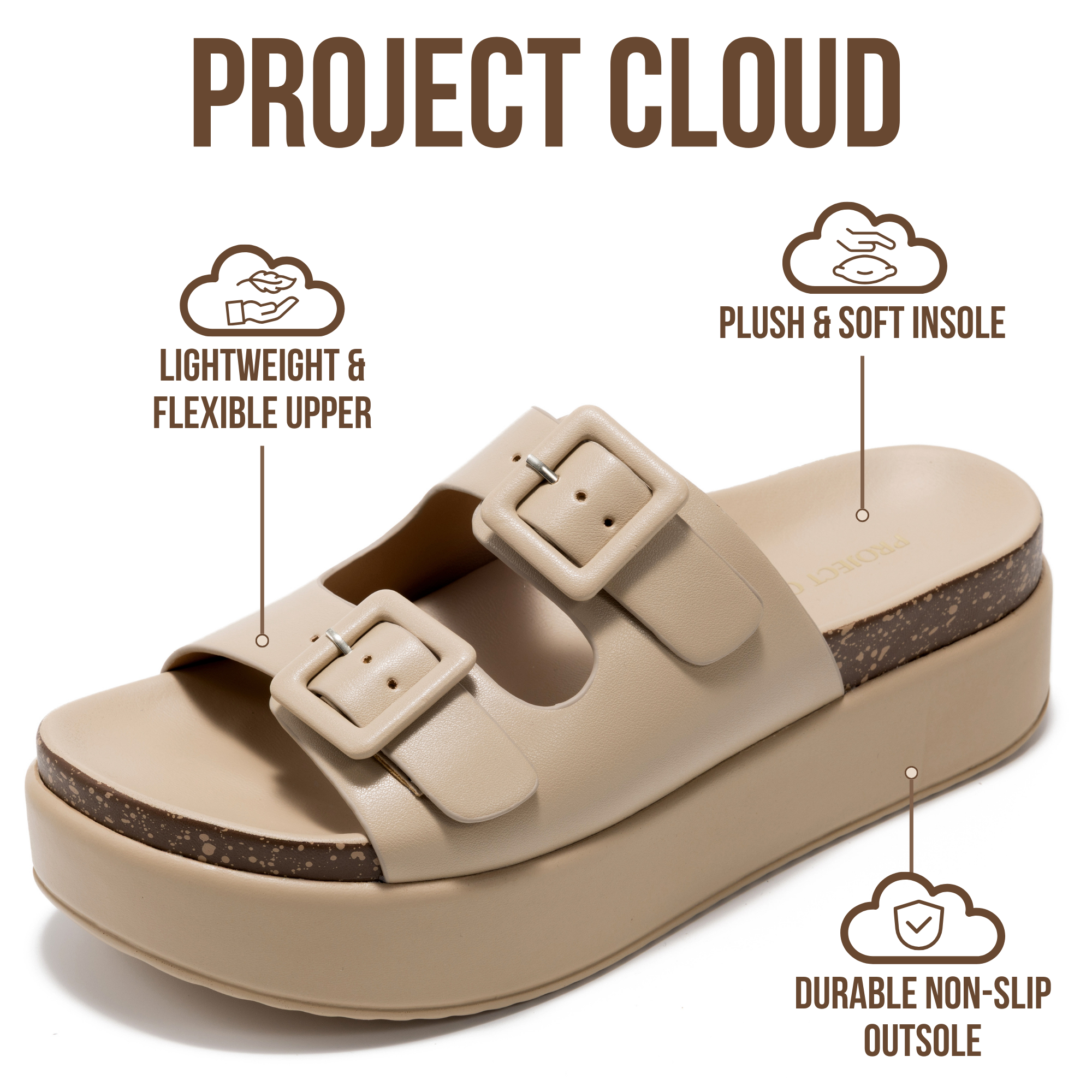 Softy | Sandalias de Plataforma con Cuña | Eco-Cuero | Memory Foam | Antideslizantes