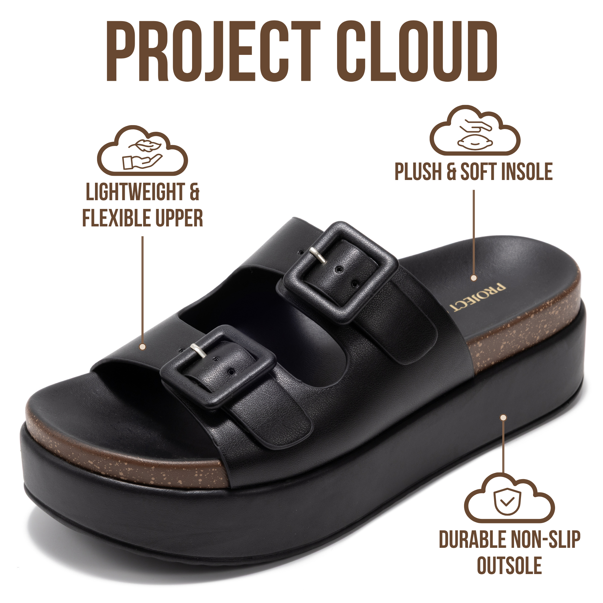 Softy | Sandalias de Plataforma con Cuña | Eco-Cuero | Memory Foam | Antideslizantes