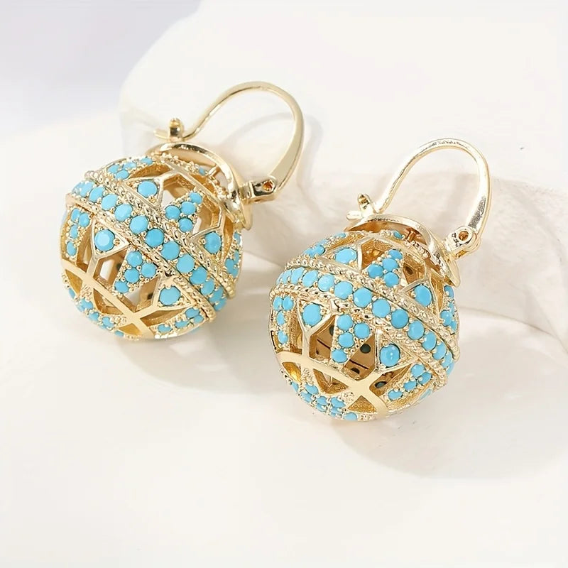 Aretes Dorados con Mandala de Turquesa