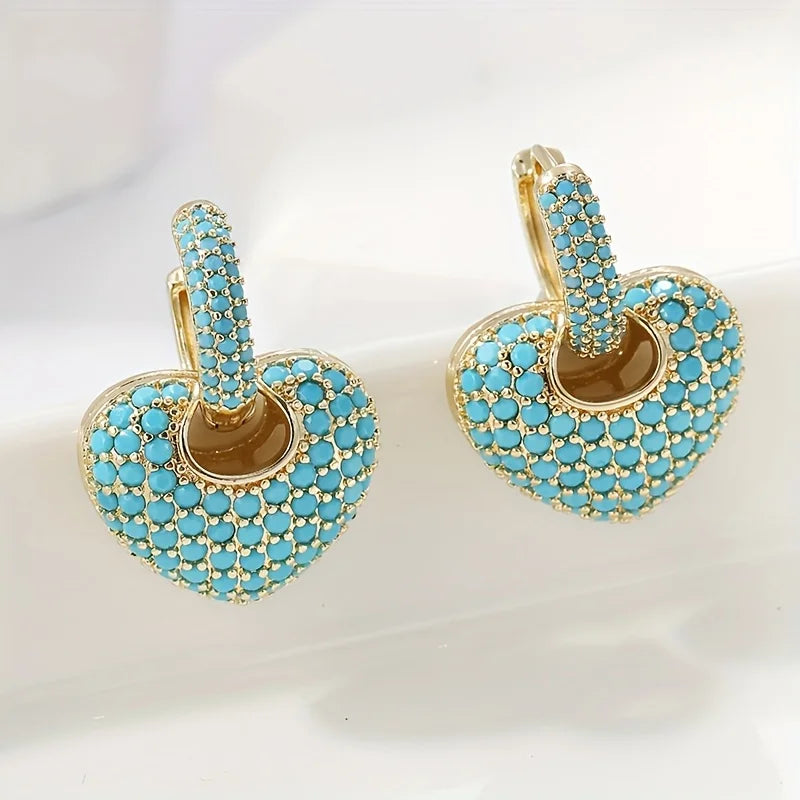 Aretes Elegantes de Corazón de Turquesa